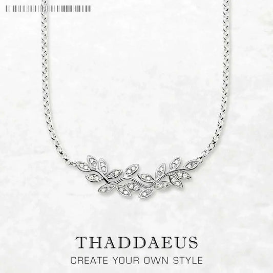 Tendrils Leaves Necklace in 925 sterling silver with zircon accents, delicate leaf design for women by Thaddaeus