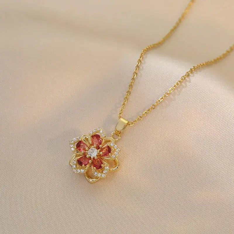 Light Luxury Spin Zircon Flower Pendant Necklace Gold My Store