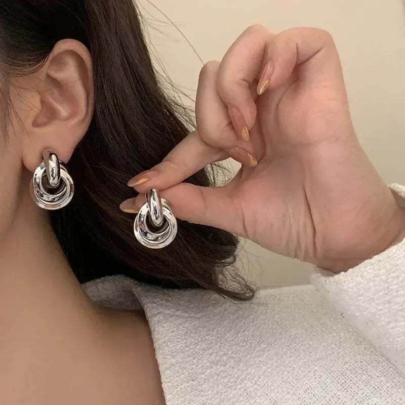 Real 925 Sterling Silver 18K Round Stud Earrings For Women - Aurellia