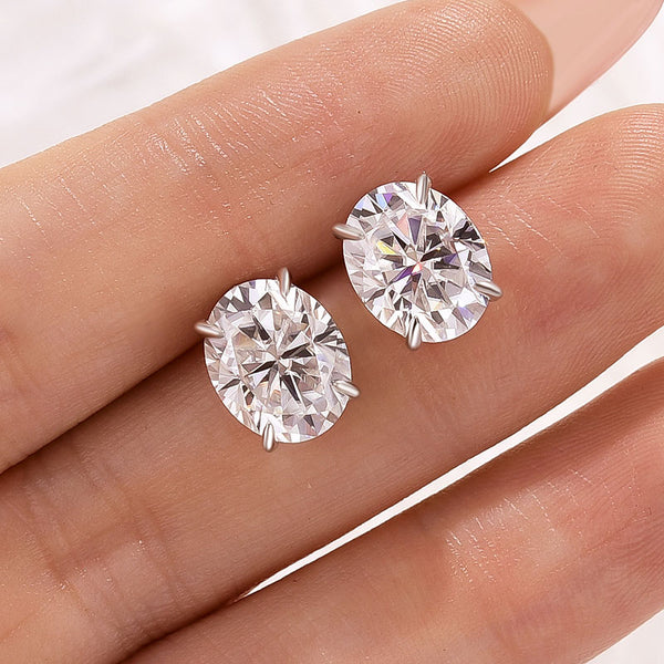 Moissanite Classic 3.0Ct Oval Cut Stud Earrings In Sterling Silver