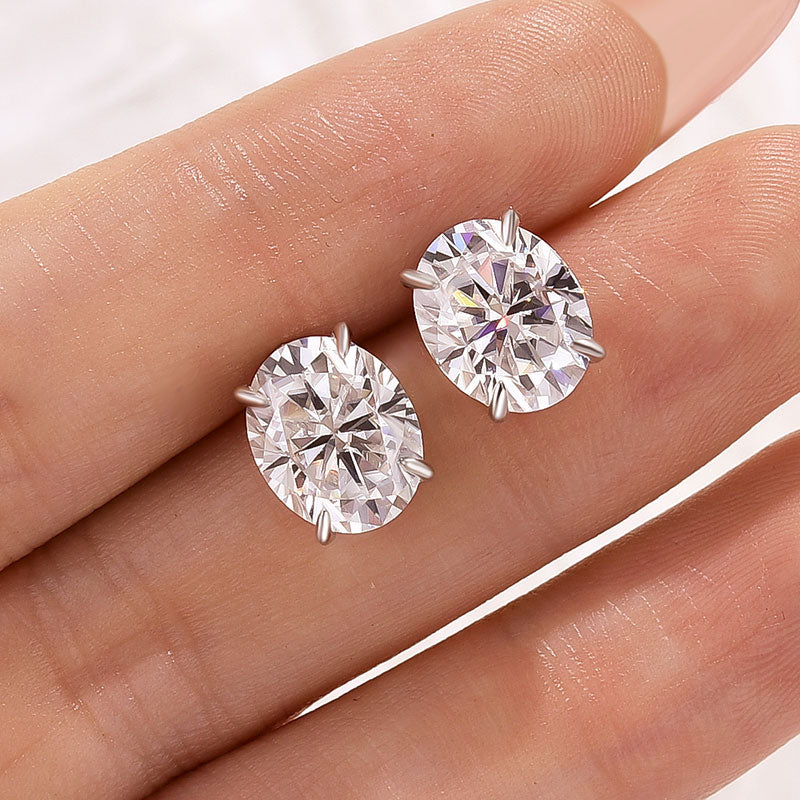 Moissanite Classic 3.0Ct Oval Cut Stud Earrings In Sterling Silver