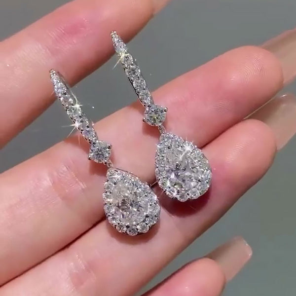 2.0Ct Elegant Pear Cut Women's Dangle Earrings In Sterling Silver