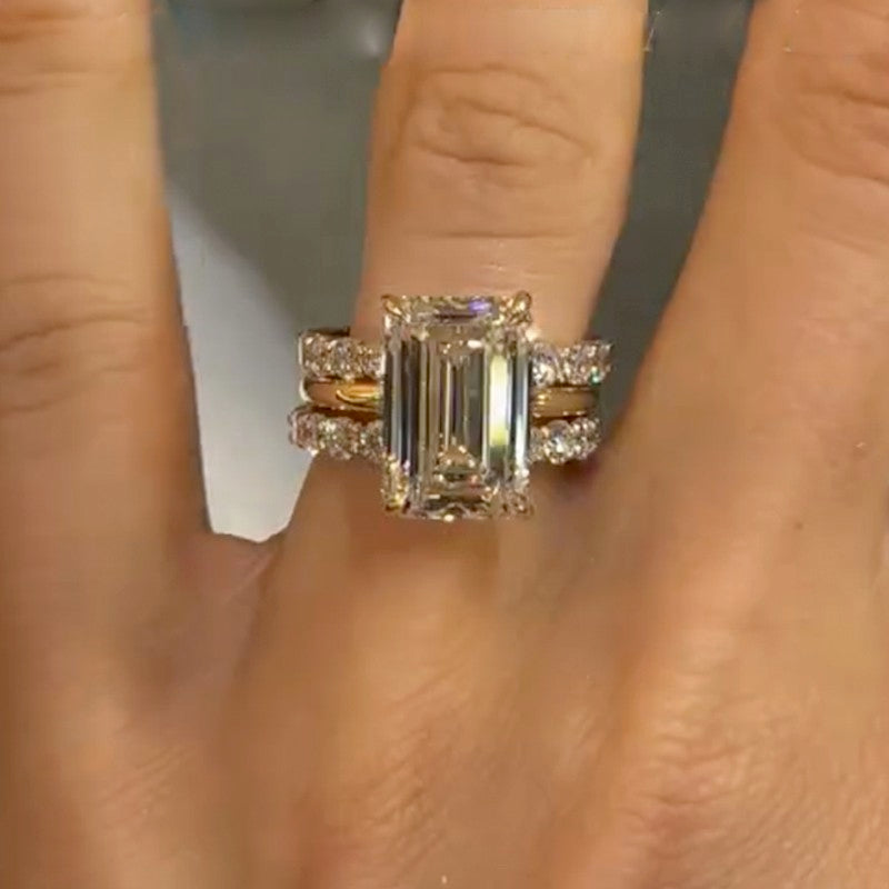 Aurellia Emerald 3PC Open Band Set Yellow Gold