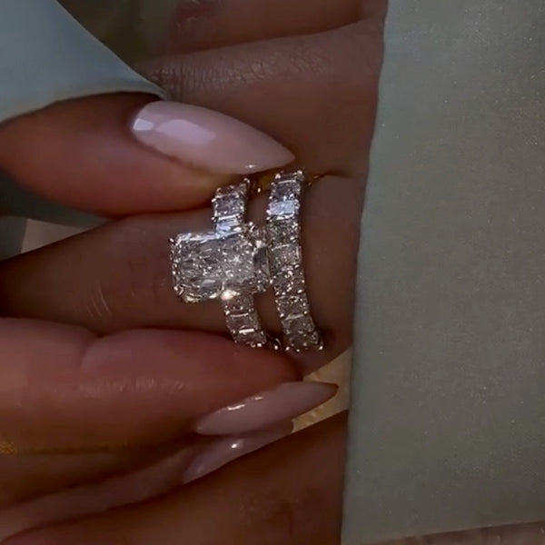 Aurellia Luxe Radiant Cut Wedding Set White Gold