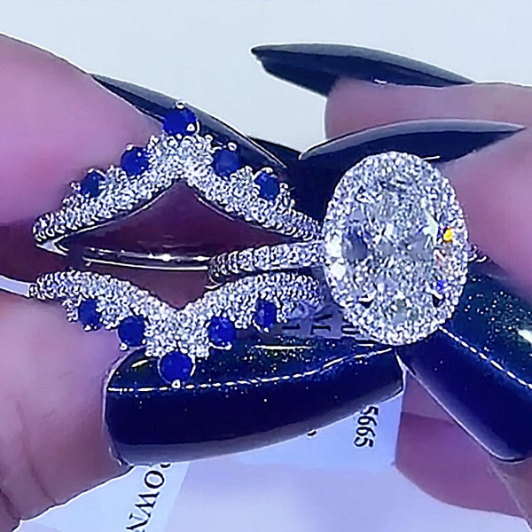 Aurellia Oval Blue Accent Halo Set White Gold