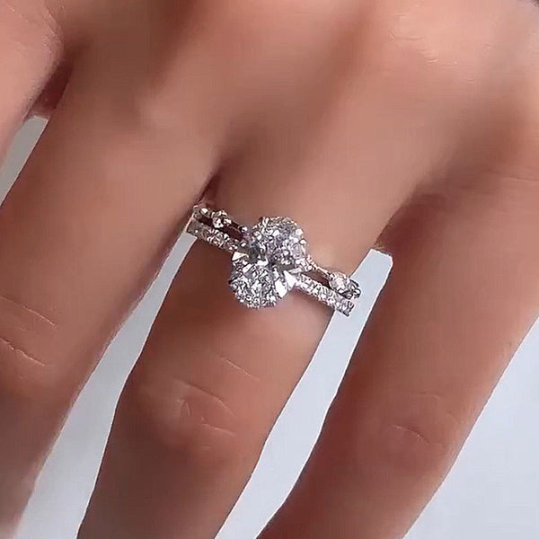 Aurellia Oval Crushed Ice Wedding Set White Gold