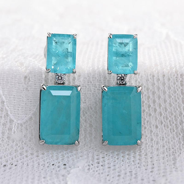 7.0Ct Rare Synthetic Paraiba Tourmaline Women's Earrings In Sterling Silver