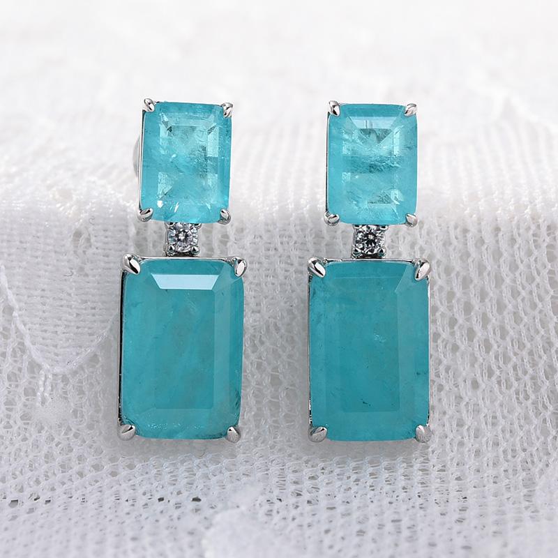 7.0Ct Rare Synthetic Paraiba Tourmaline Women's Earrings In Sterling Silver