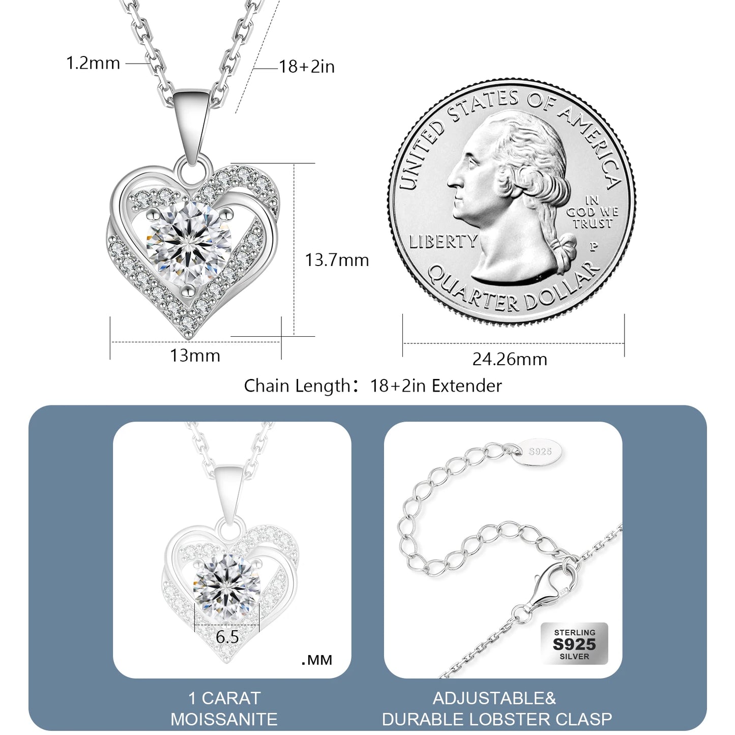 Aurellia Jewelry™ 1.0CT VVS Love Heart Moissanite Pendant Necklace – 925 Sterling Silver