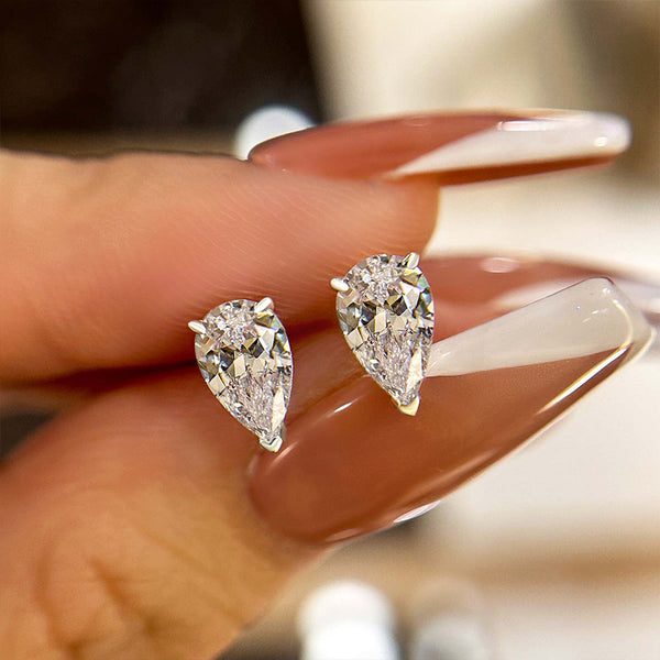 0.75Ct Sterling Silver Created White Sapphire Pear Cut Women's Stud Earrings