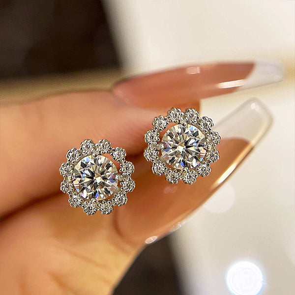 1.0Ct Moissanite Snowflake Stud Earrings In Sterling Silver