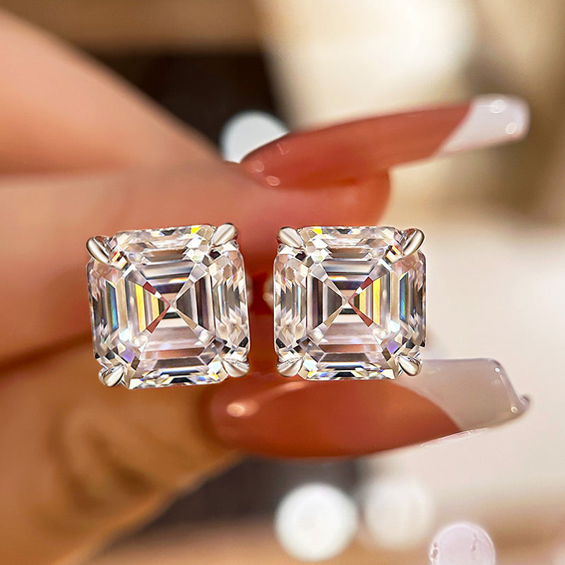 5.0Ct Classic Asscher Cut Women's Stud Earrings In Sterling Silver