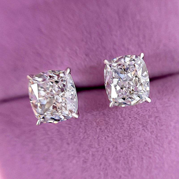 2.0Ct Moissanite Cushion Cut Women's Stud Earrings In Sterling Silver