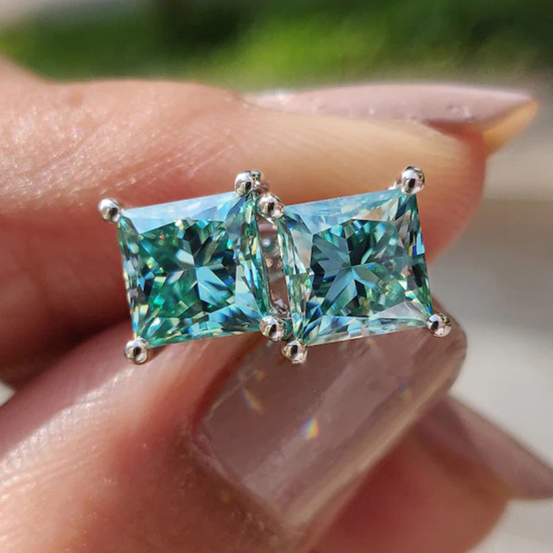 2.0Ct Stunning Square Princess Cut Paraiba Tourmaline Stud Earrings In Sterling Silver