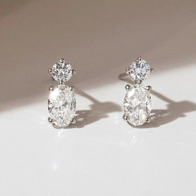 1.2Ct Oval Cut & Round Cut Stud Earrings In Sterling Silver