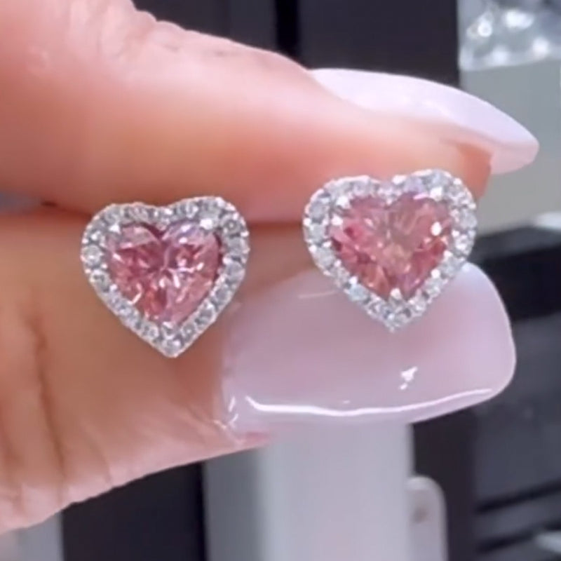 2.0Ct Pink Stone Heart Cut Stud Earrings In Sterling Silver