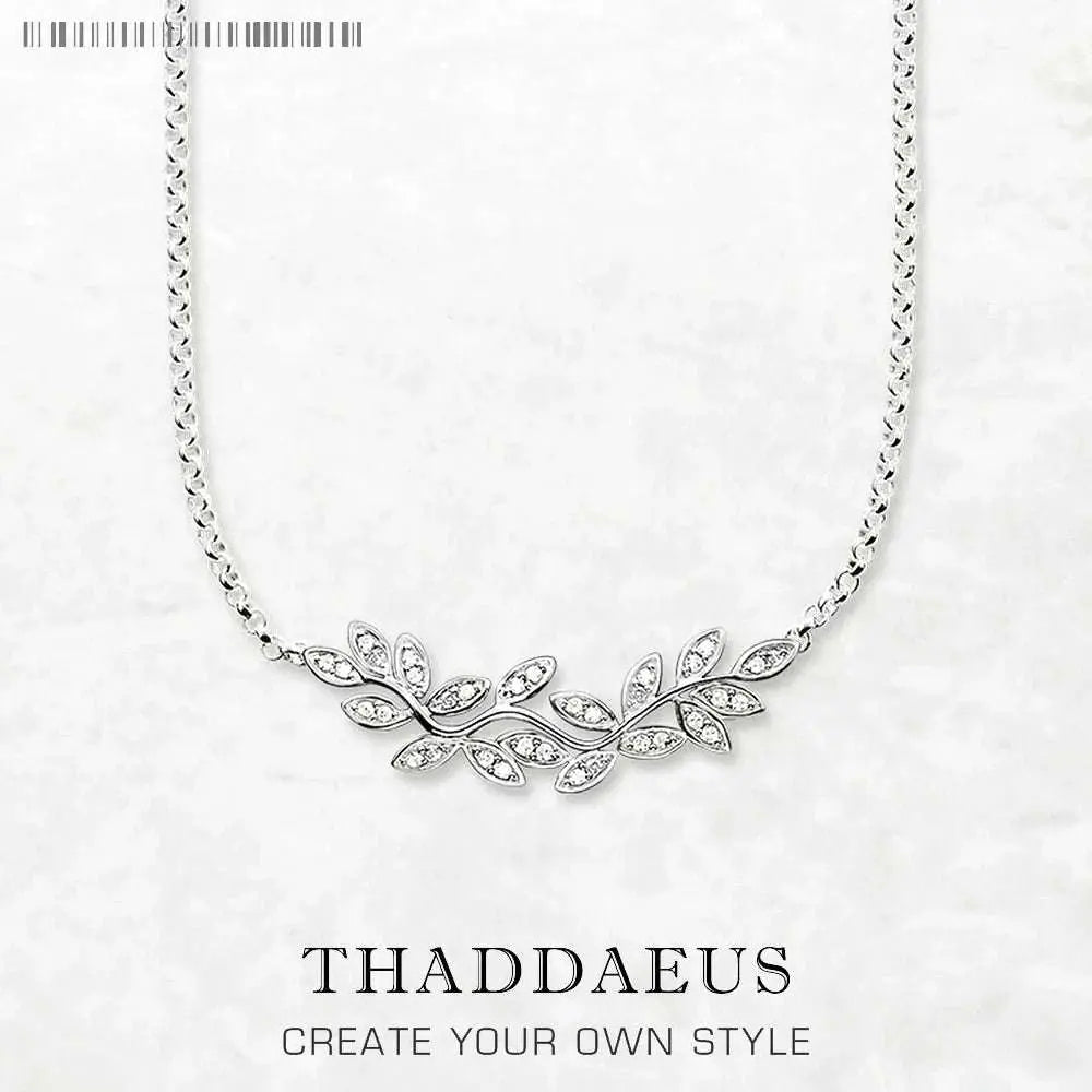 Tendrils Leaves Necklace in 925 sterling silver with zircon accents, delicate leaf design for women by Thaddaeus