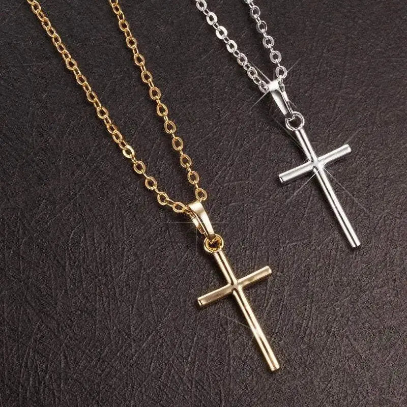 Unisex alloy necklace set with gold and silver cross pendants on iron chains