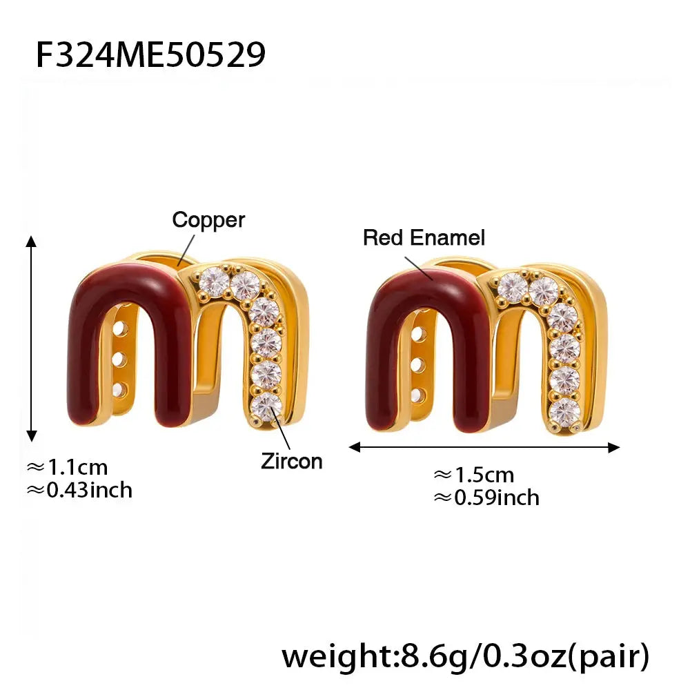 Wine Red Enamel Earrings For Women Copper Gold Plated My Store