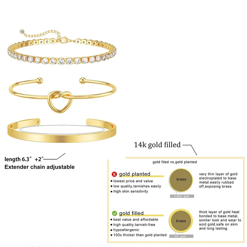 3Pcs Gold Plated Bracelets