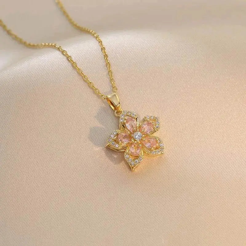 Light Luxury Spin Zircon Flower Pendant Necklace Gold My Store