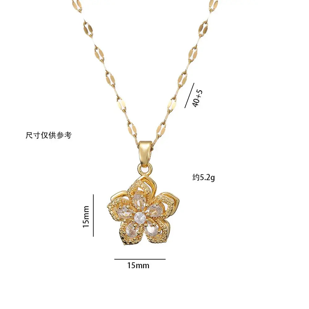 Light Luxury Spin Zircon Flower Pendant Necklace Gold My Store