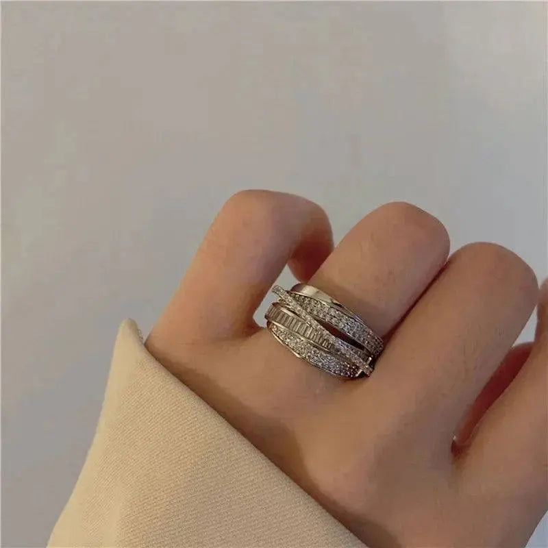 Silver Color Rhinestone Ring Multi Layer For Women Jewelry My Store