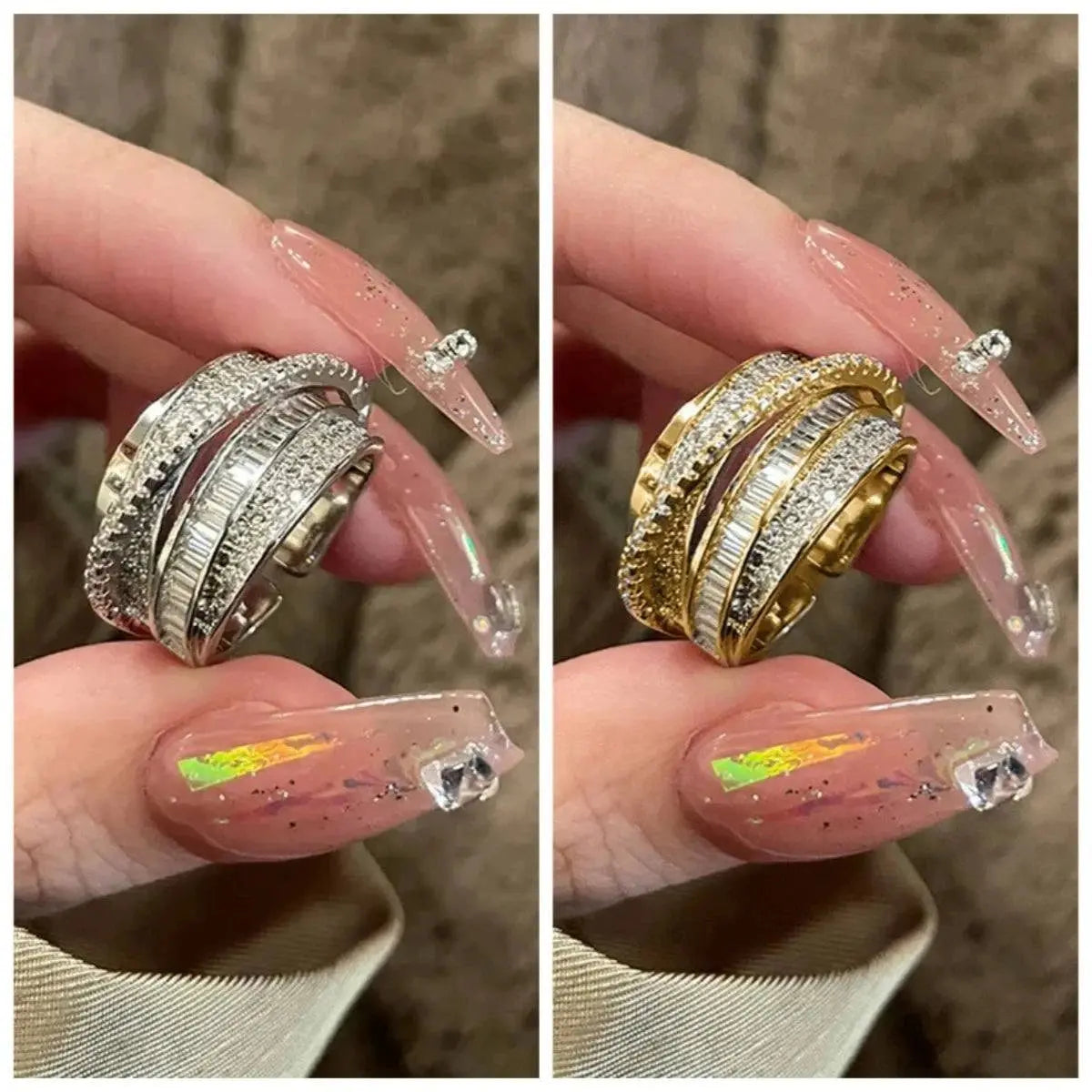 Silver Color Rhinestone Ring Multi Layer For Women Jewelry My Store