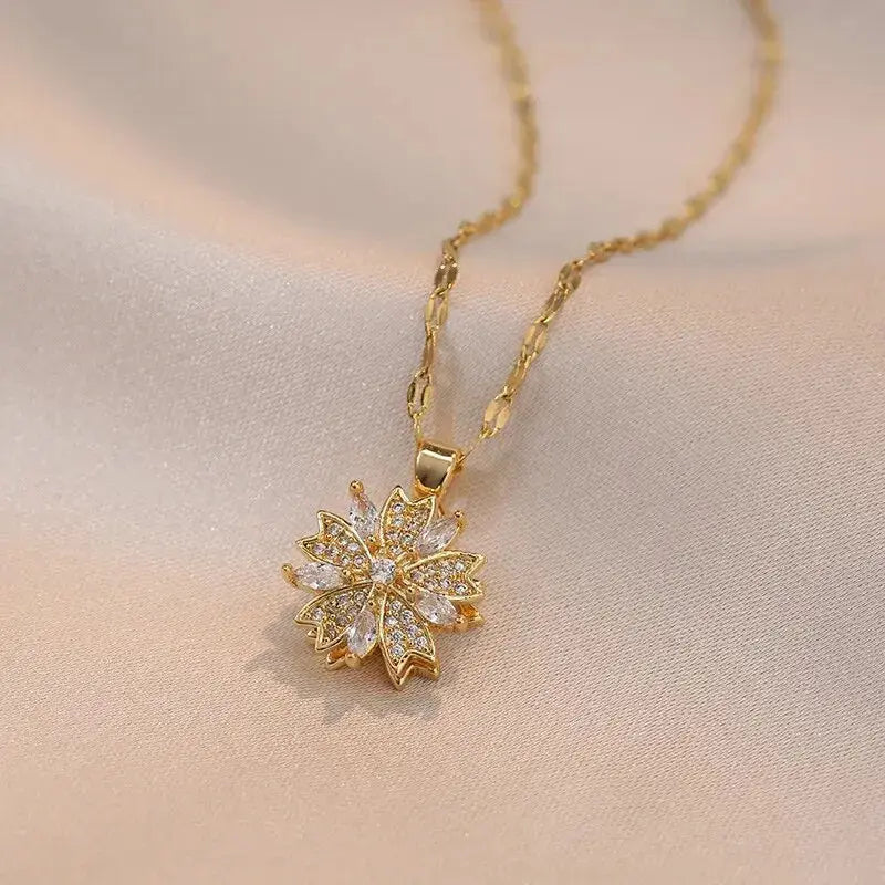 Light Luxury Spin Zircon Flower Pendant Necklace Gold My Store